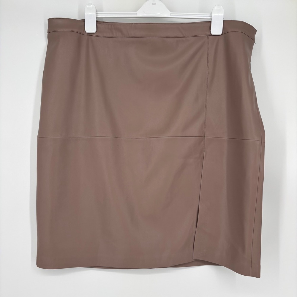 MNG Faux Leather Pencil Skirt Sz US 20 EU 52 Taupe Brown Career Office‎ Slit